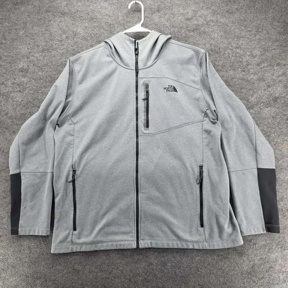 The North Face Hoodie Mens 2XL Gray Full Zip Hooded Pockets Lined Stretch Fleece
